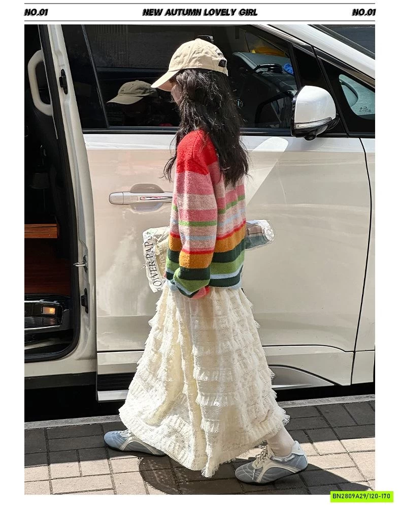 CARDIGAN KẺ SẮC MÀU MIX CV REN