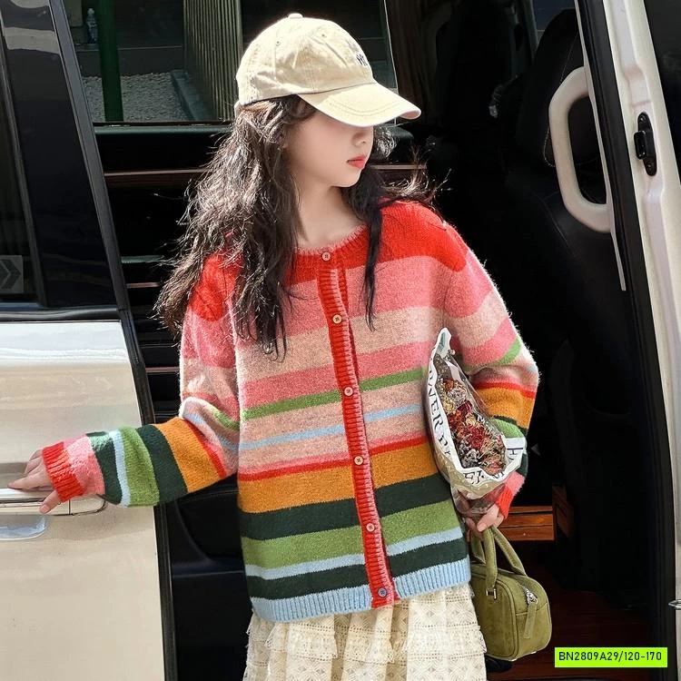 CARDIGAN KẺ SẮC MÀU MIX CV REN