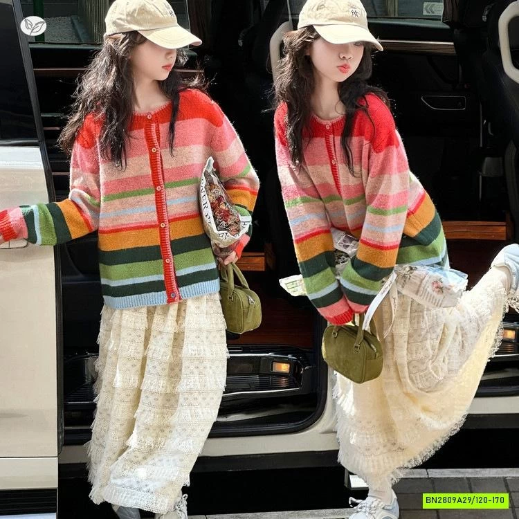 CARDIGAN KẺ SẮC MÀU MIX CV REN