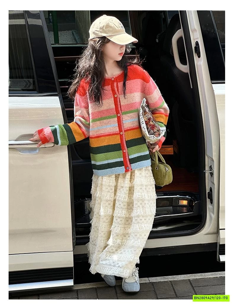 CARDIGAN KẺ SẮC MÀU MIX CV REN