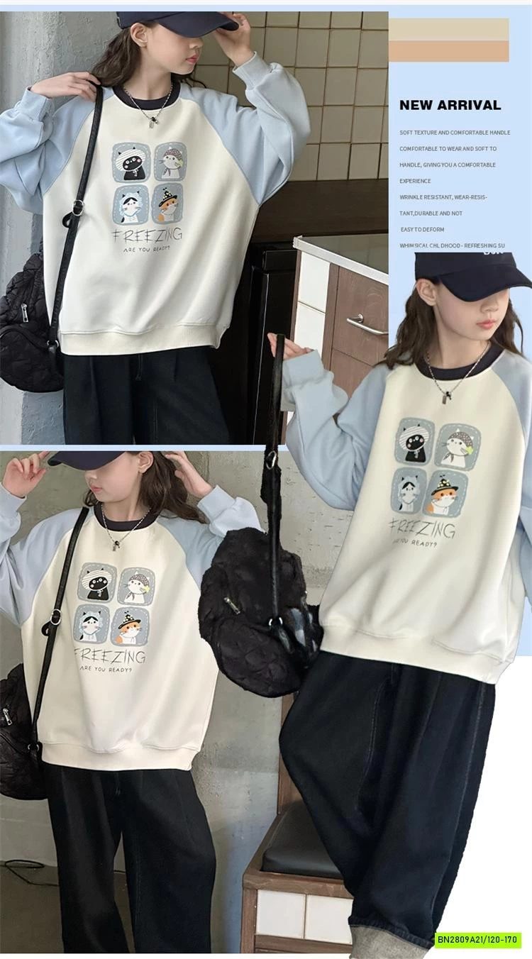 ÁO NỈ PHỐI MÀU TAY IN MÈO