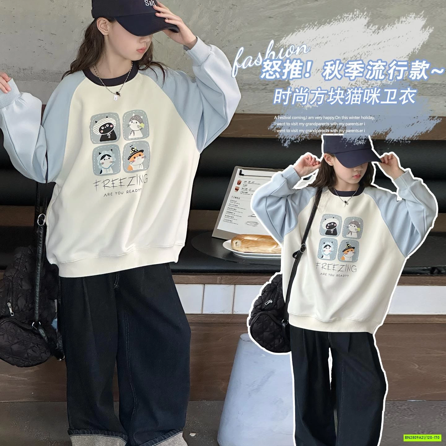 ÁO NỈ PHỐI MÀU TAY IN MÈO