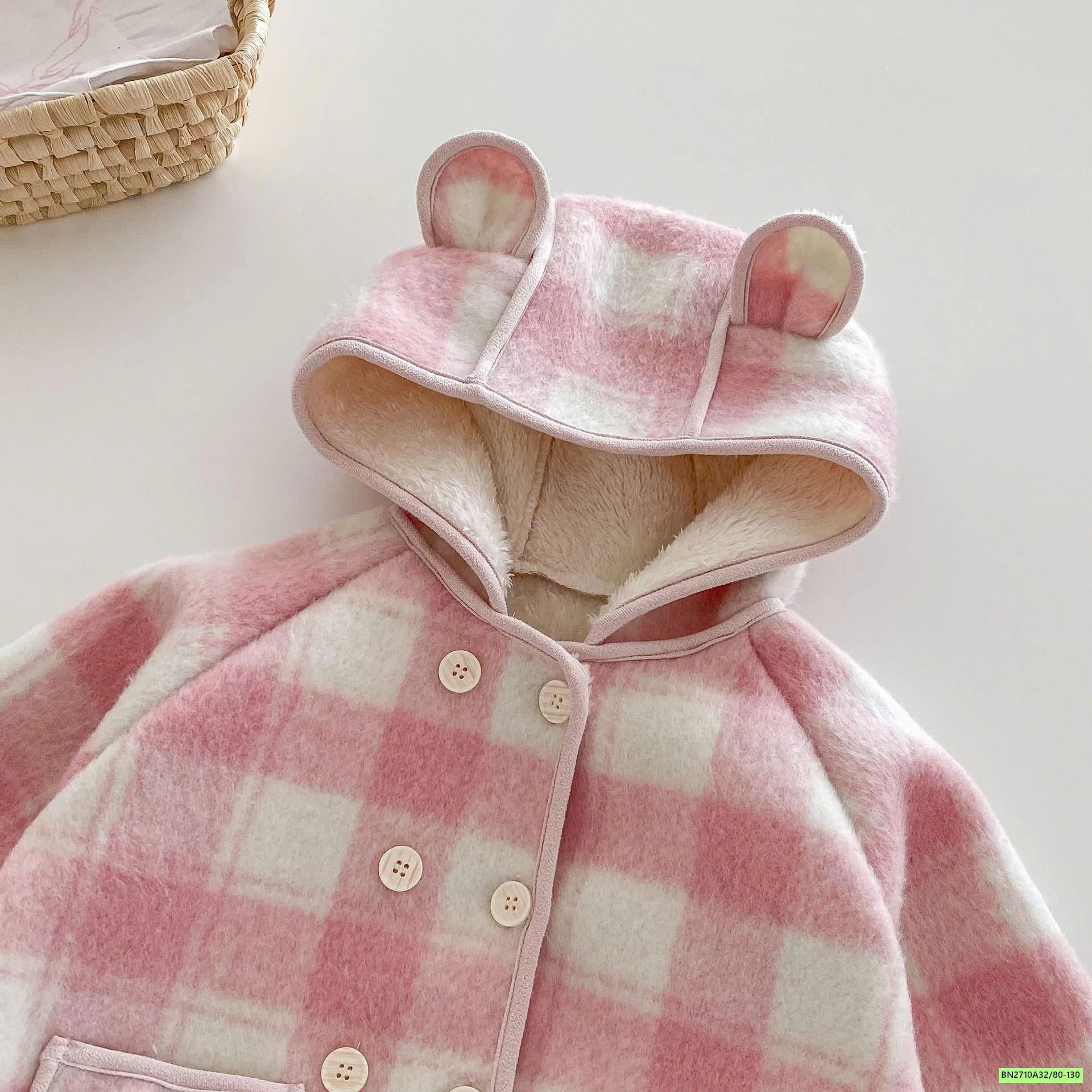 KHOÁC CARO HỒNG LÓT LÔNG