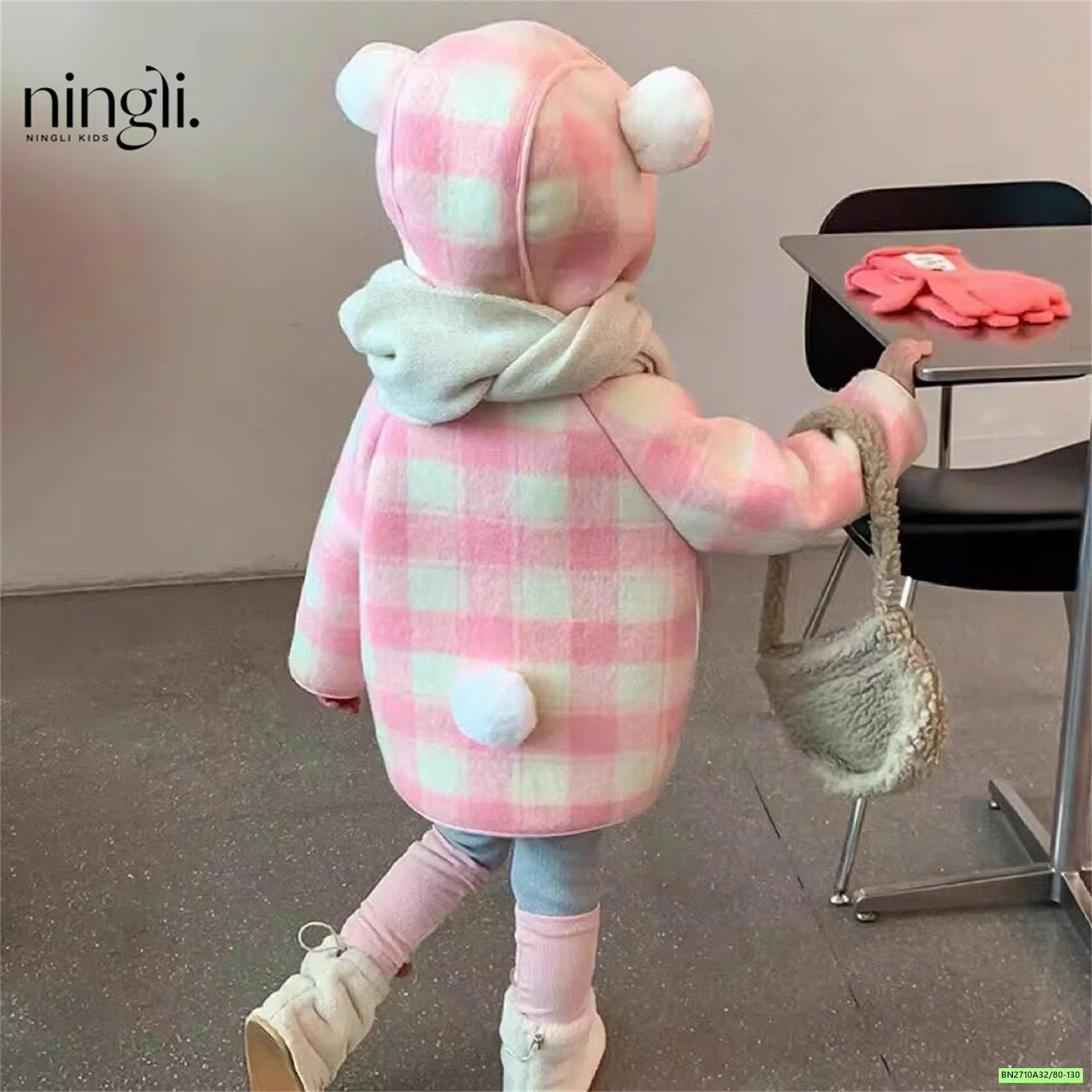 KHOÁC CARO HỒNG LÓT LÔNG