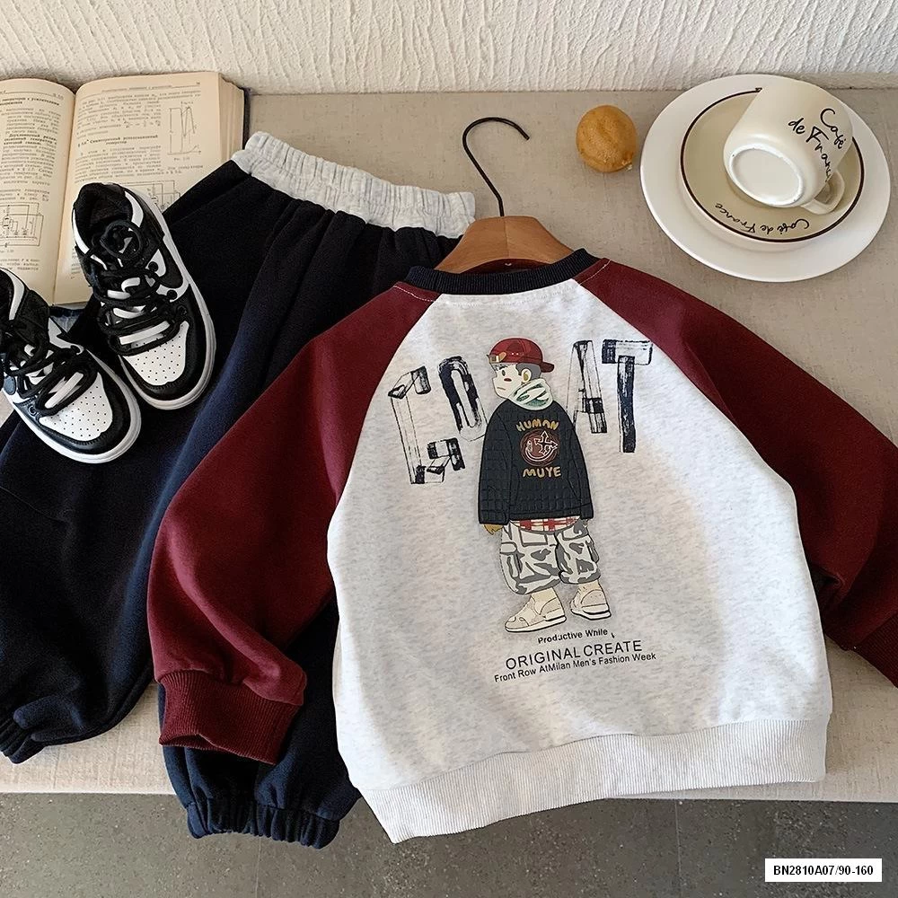 ÁO NỈ PHỐI MÀU TAY IN LƯNG