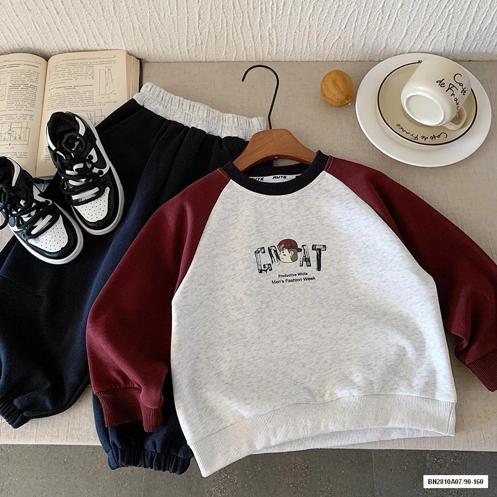 ÁO NỈ PHỐI MÀU TAY IN LƯNG