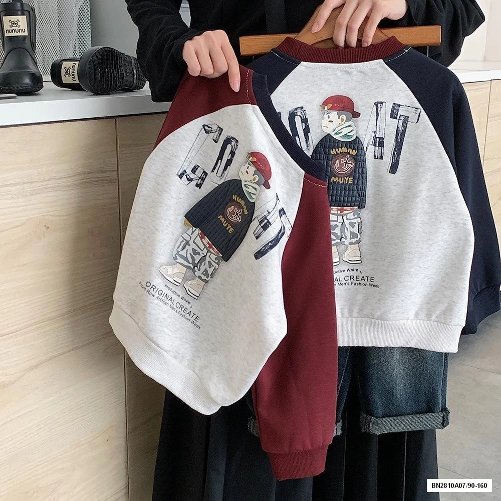 ÁO NỈ PHỐI MÀU TAY IN LƯNG