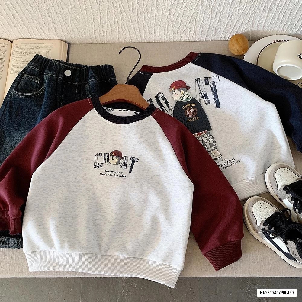 ÁO NỈ PHỐI MÀU TAY IN LƯNG