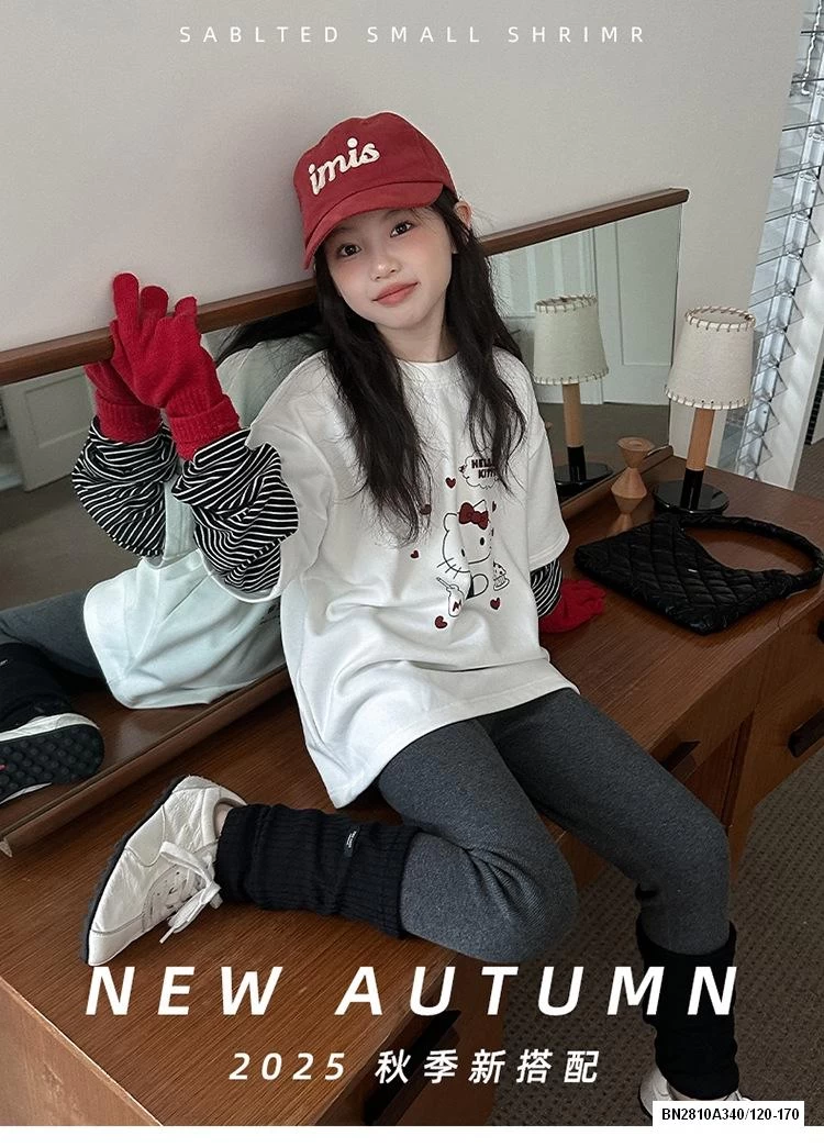 ÁO NỈ KITTY GIẢ 2 LỚP TAY KẺ