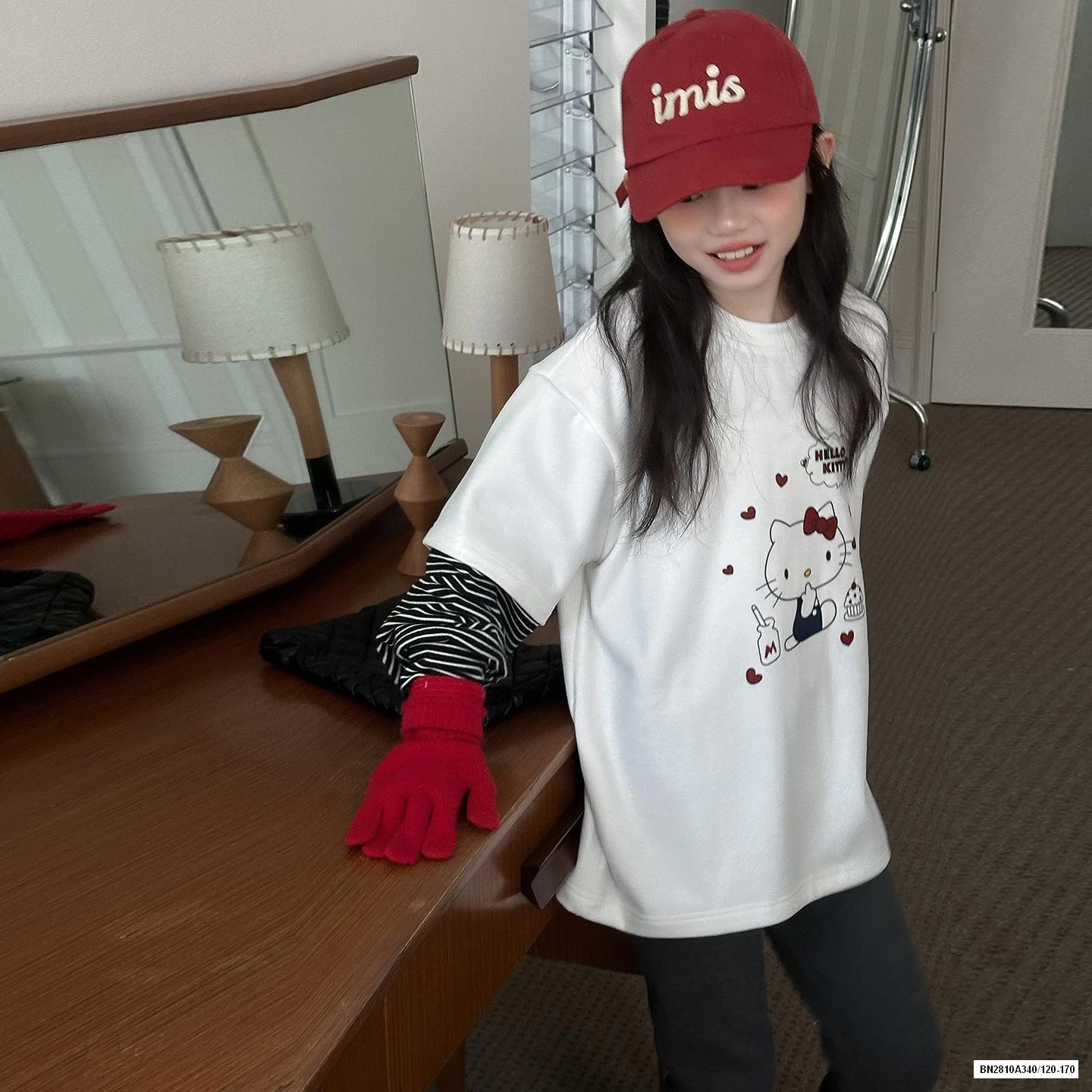 ÁO NỈ KITTY GIẢ 2 LỚP TAY KẺ