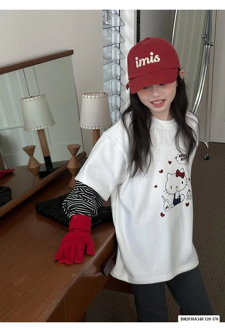 ÁO NỈ KITTY GIẢ 2 LỚP TAY KẺ
