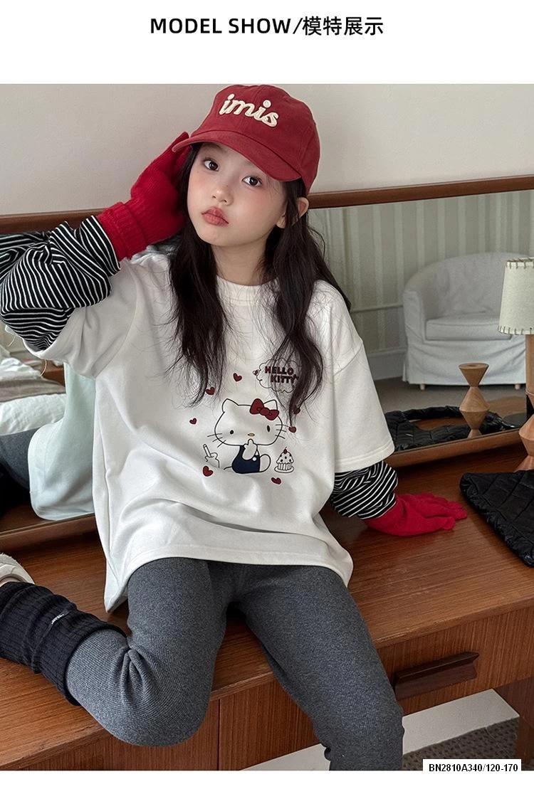 ÁO NỈ KITTY GIẢ 2 LỚP TAY KẺ