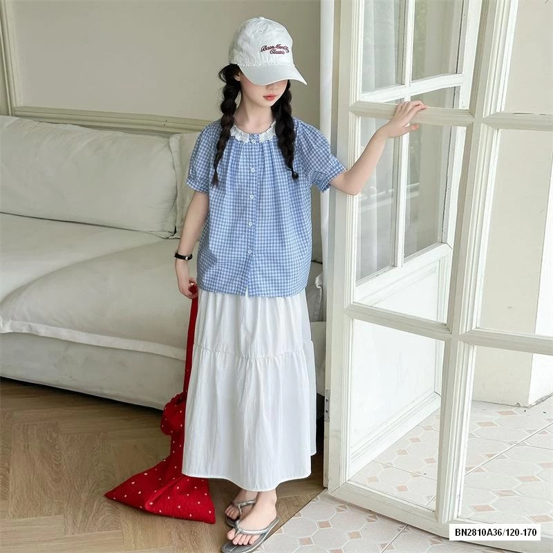 SƠ MI CARO TAY BỒNG MIX CV DÁNG DÀI