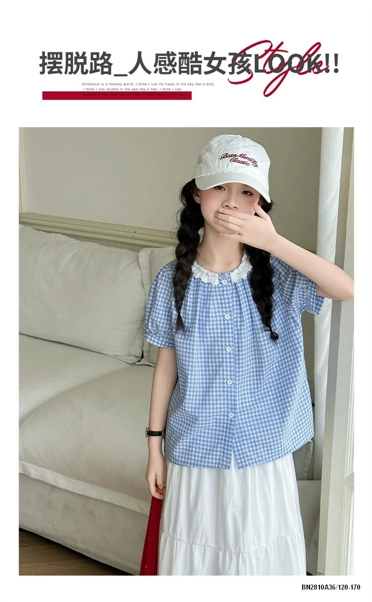 SƠ MI CARO TAY BỒNG MIX CV DÁNG DÀI