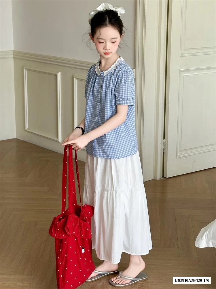 SƠ MI CARO TAY BỒNG MIX CV DÁNG DÀI