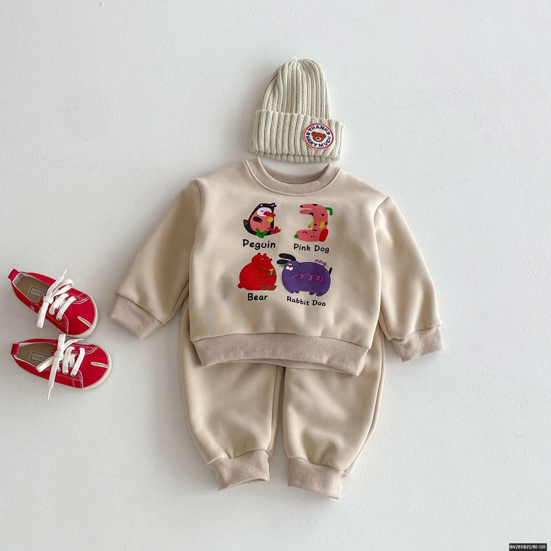 SET BỘ MÀU BE LÓT LÔNG CỪU HOẠT HÌNH