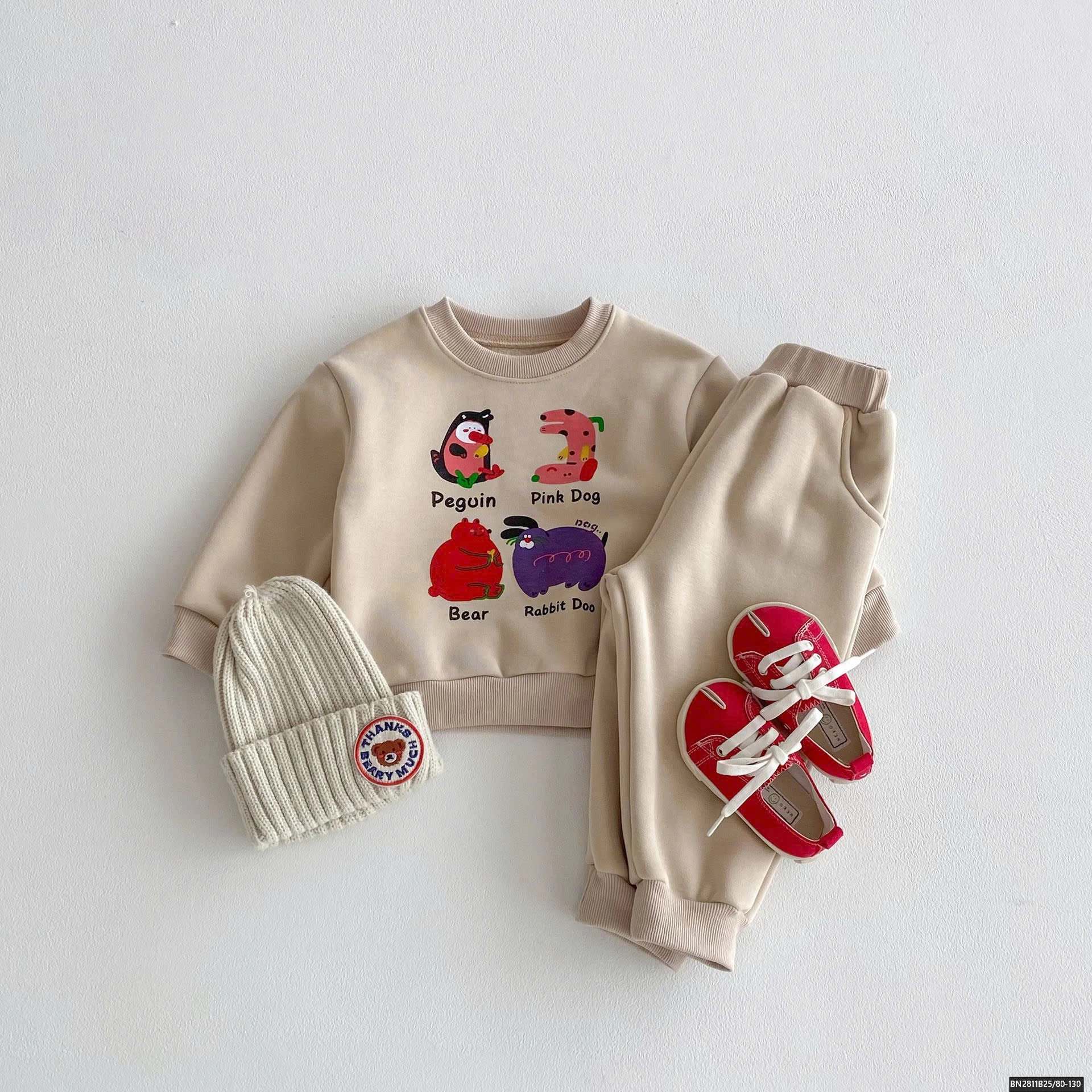 SET BỘ MÀU BE LÓT LÔNG CỪU HOẠT HÌNH