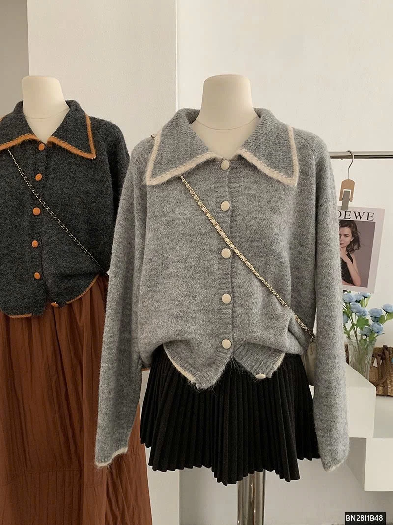 ÁO LEN LÔNG CỔ BẺ PHỐI VIỀN CAO CẤP