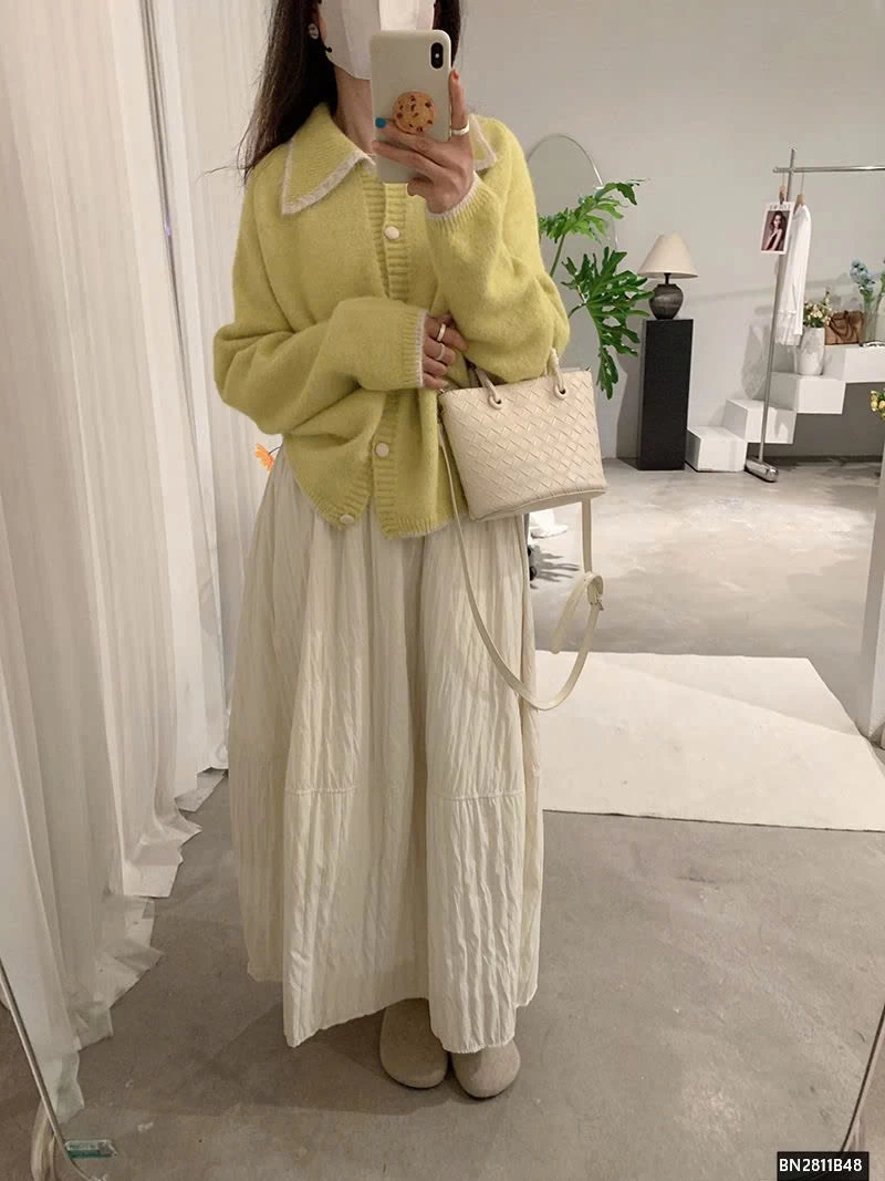 ÁO LEN LÔNG CỔ BẺ PHỐI VIỀN CAO CẤP