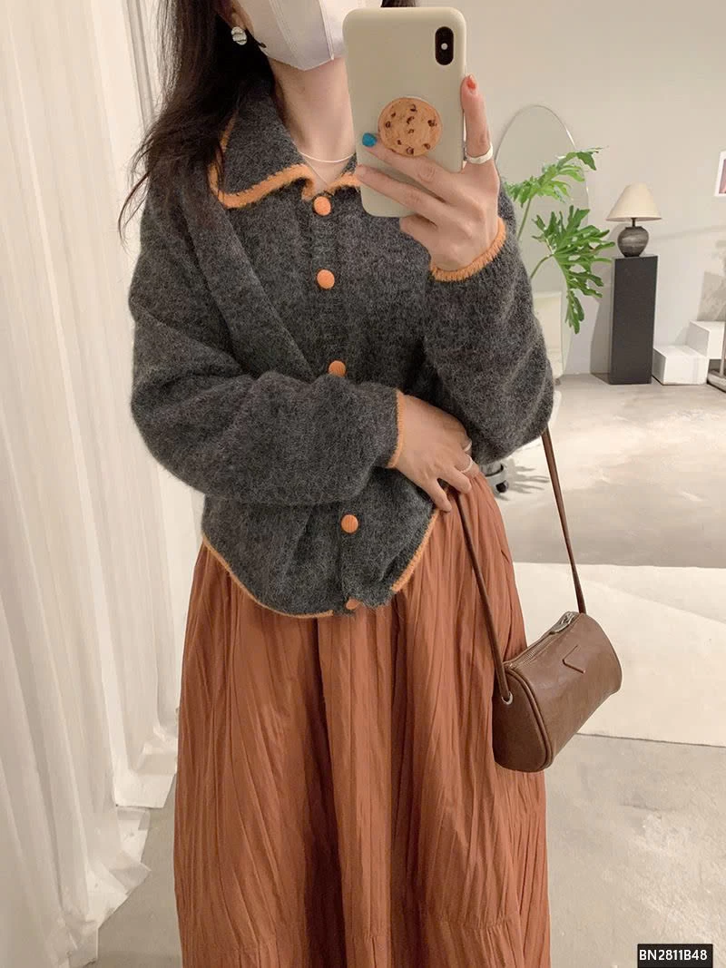 ÁO LEN LÔNG CỔ BẺ PHỐI VIỀN CAO CẤP