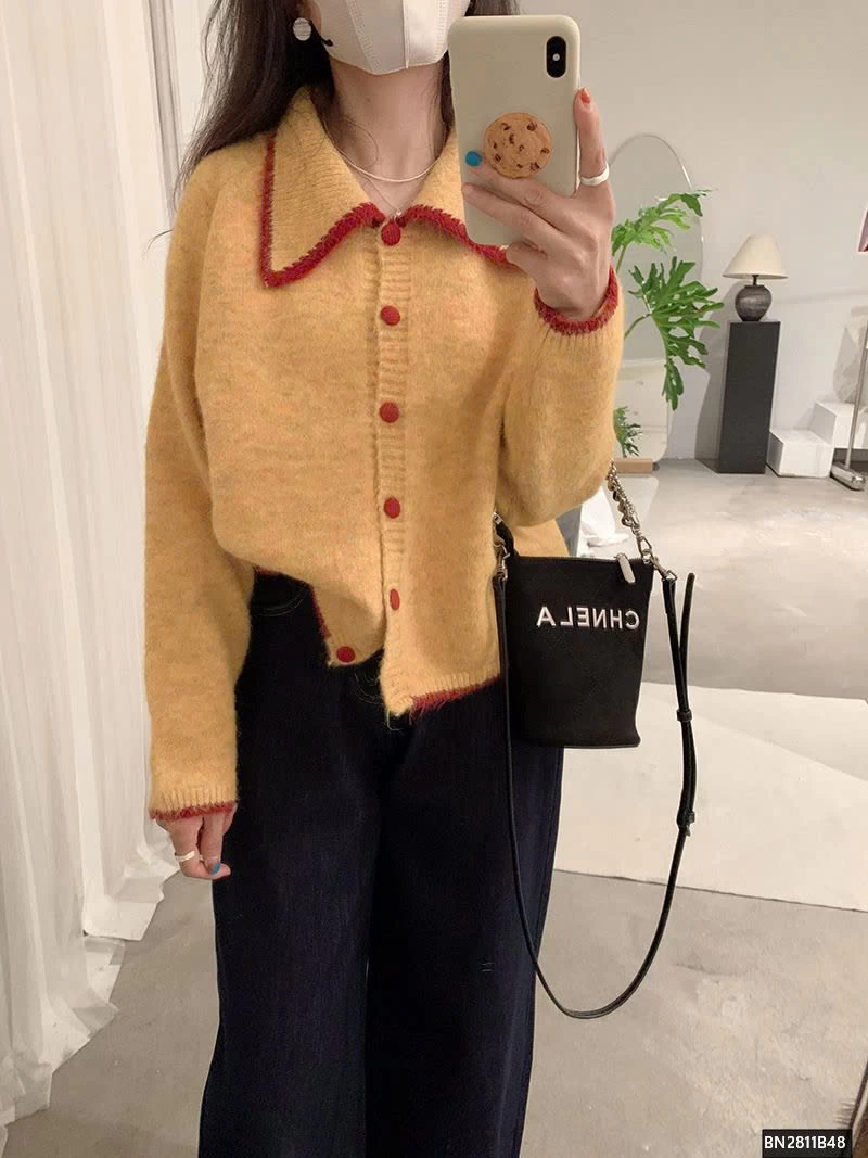 ÁO LEN LÔNG CỔ BẺ PHỐI VIỀN CAO CẤP