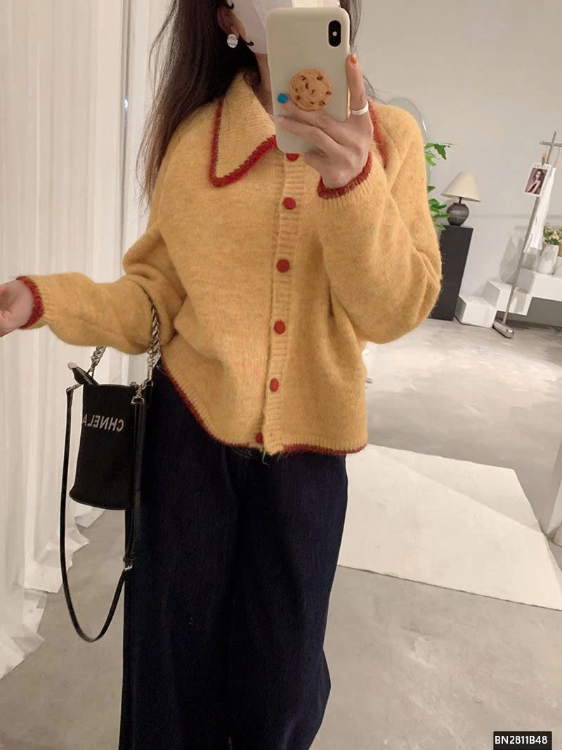 ÁO LEN LÔNG CỔ BẺ PHỐI VIỀN CAO CẤP