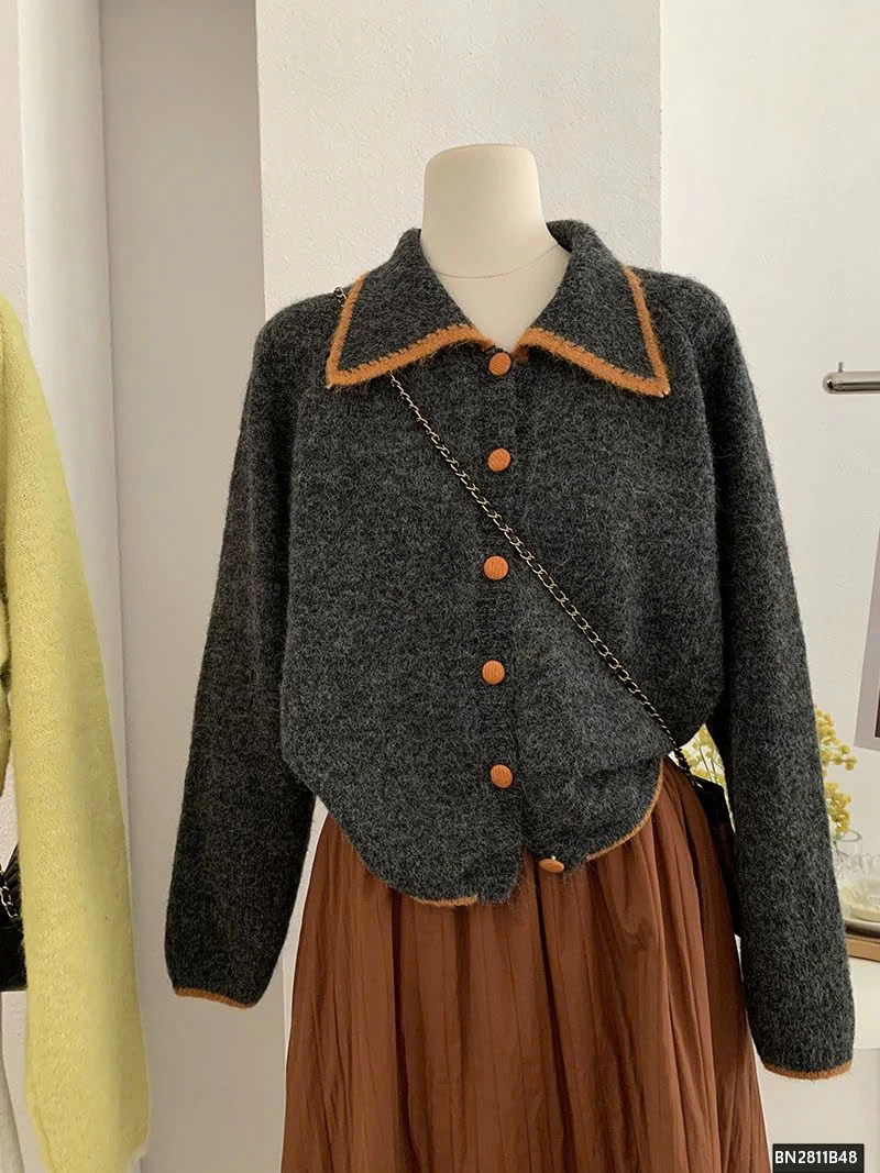 ÁO LEN LÔNG CỔ BẺ PHỐI VIỀN CAO CẤP