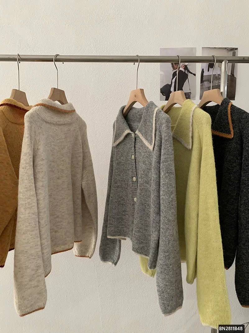 ÁO LEN LÔNG CỔ BẺ PHỐI VIỀN CAO CẤP