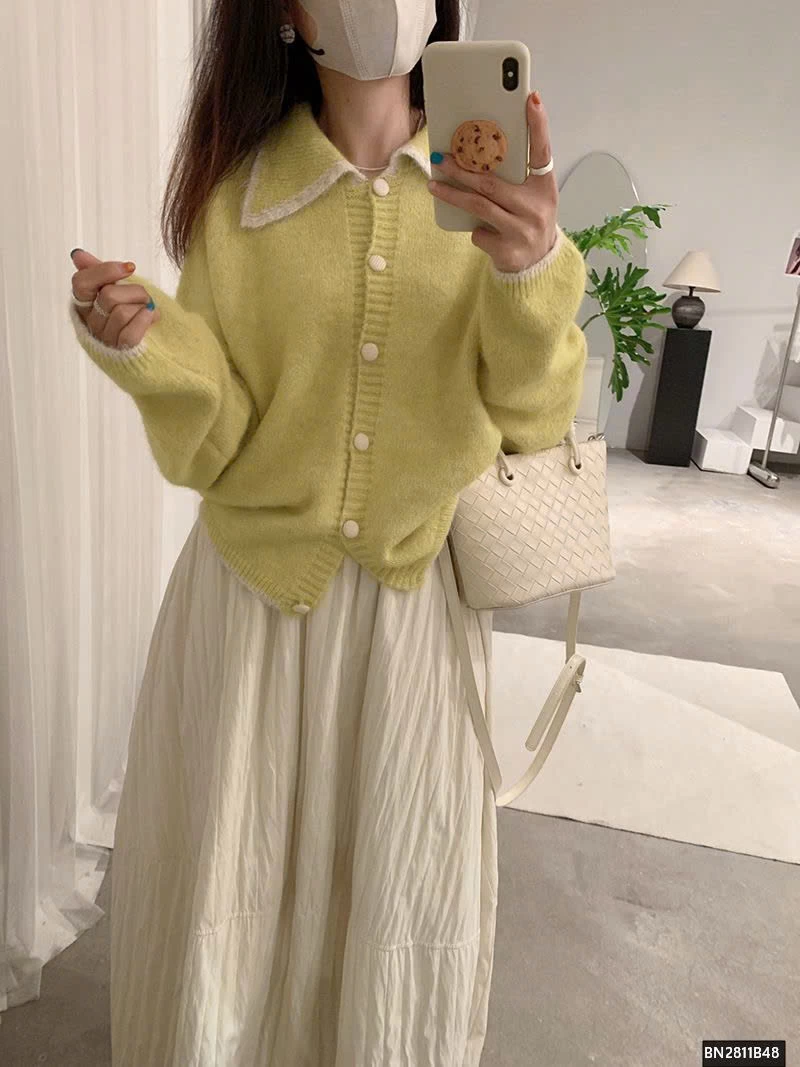 ÁO LEN LÔNG CỔ BẺ PHỐI VIỀN CAO CẤP