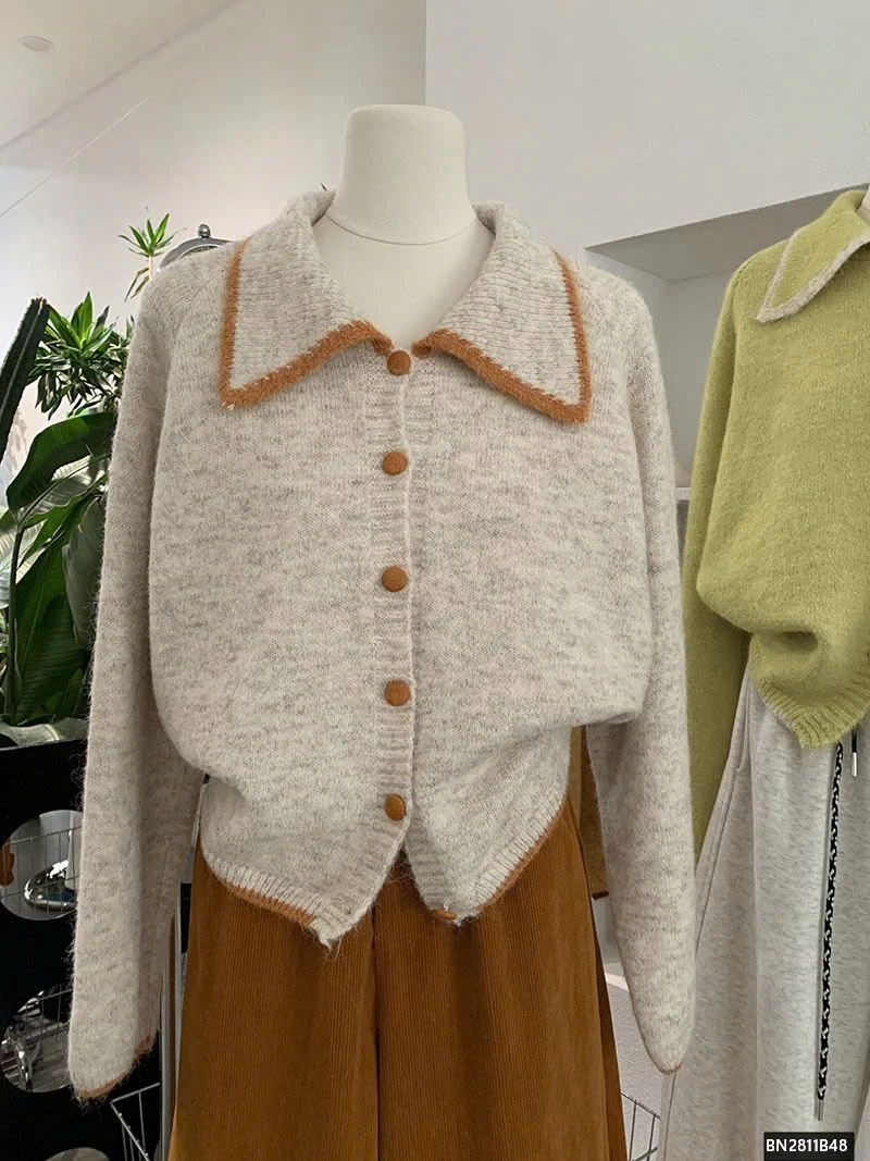 ÁO LEN LÔNG CỔ BẺ PHỐI VIỀN CAO CẤP