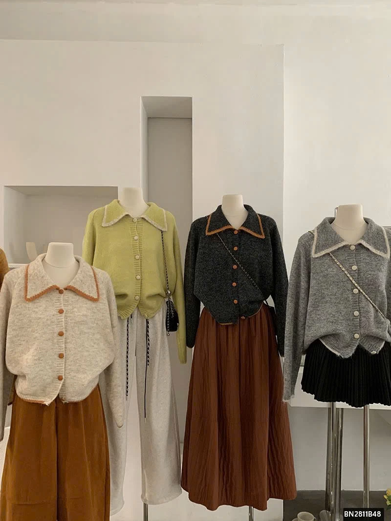 ÁO LEN LÔNG CỔ BẺ PHỐI VIỀN CAO CẤP