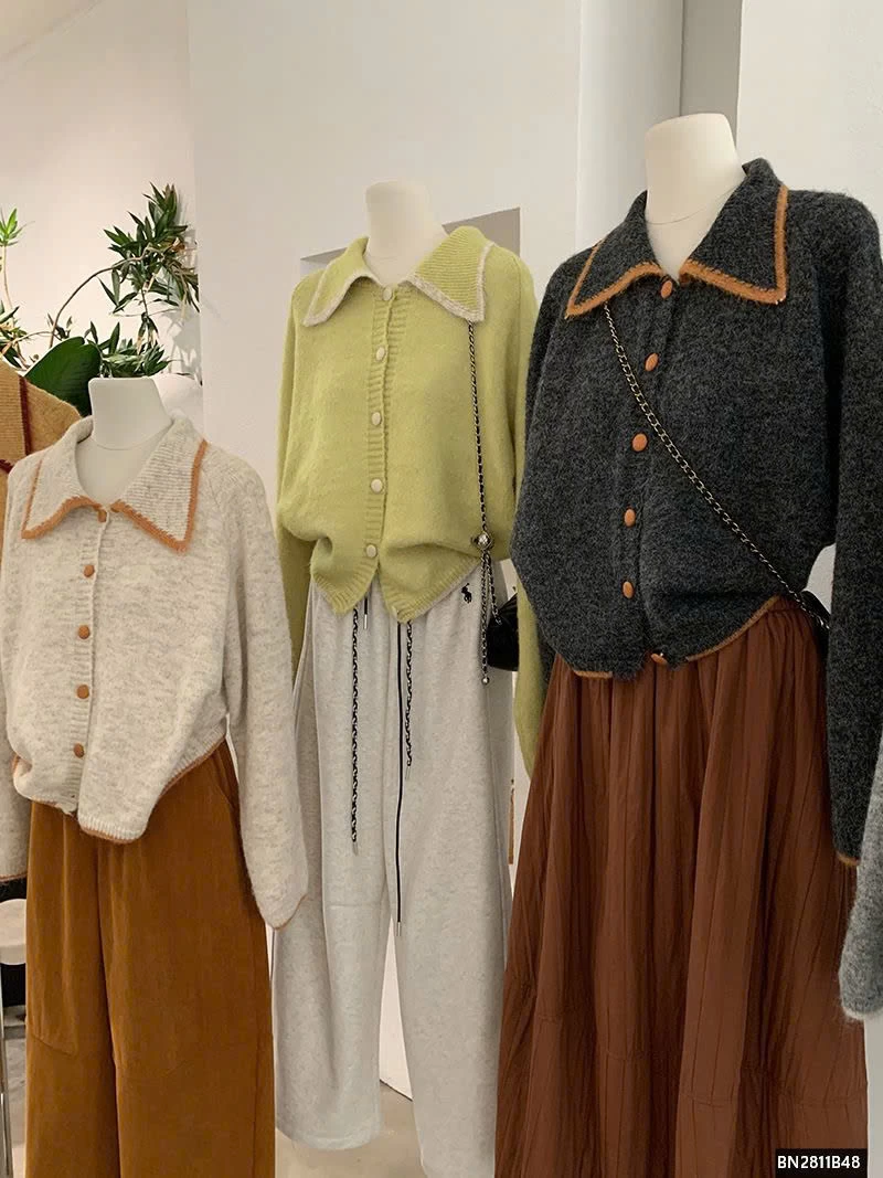ÁO LEN LÔNG CỔ BẺ PHỐI VIỀN CAO CẤP