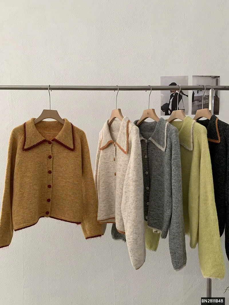 ÁO LEN LÔNG CỔ BẺ PHỐI VIỀN CAO CẤP