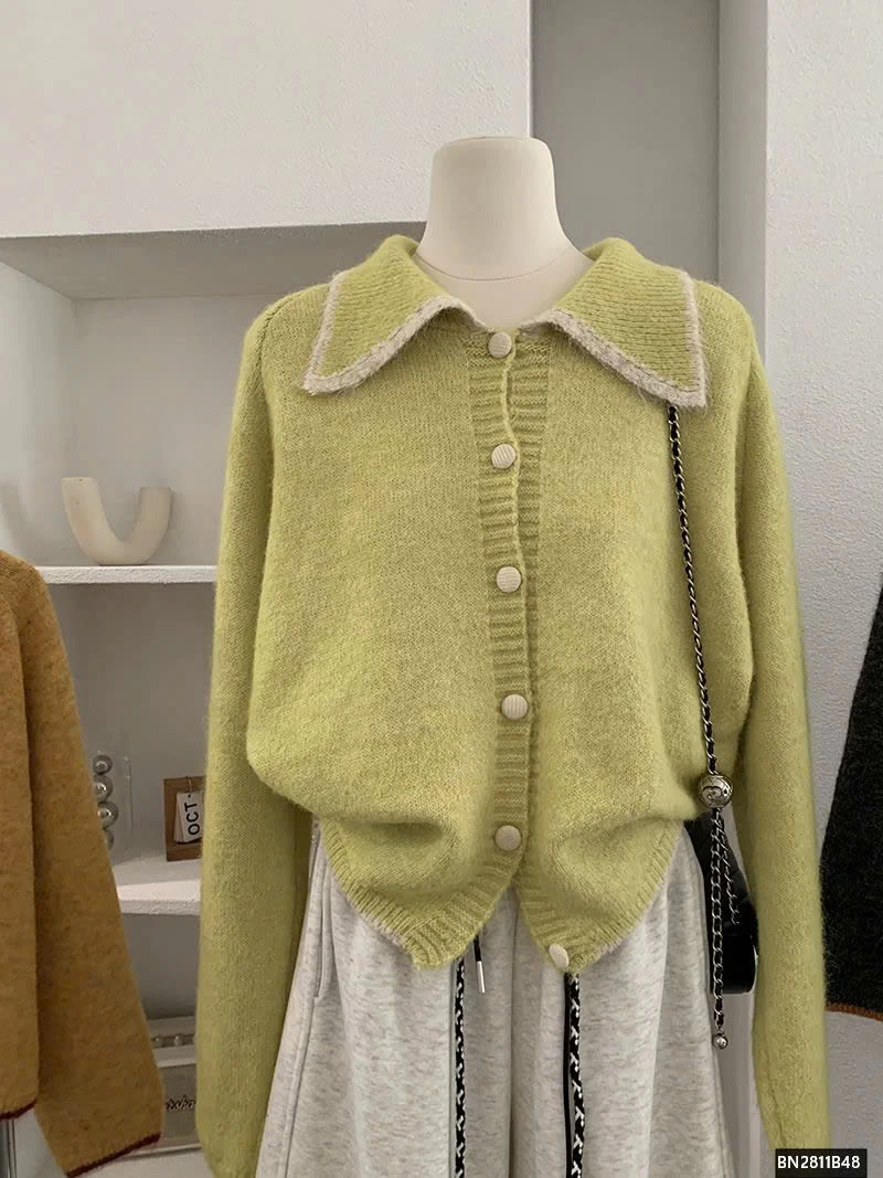 ÁO LEN LÔNG CỔ BẺ PHỐI VIỀN CAO CẤP