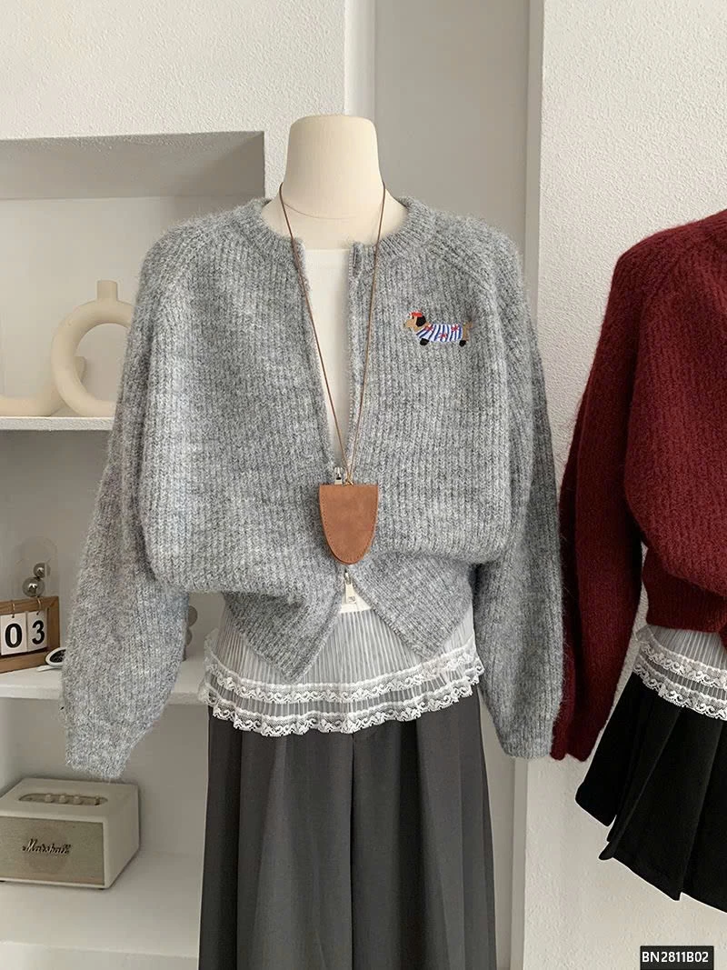 ÁO KHOÁC LEN LOGO CÚN CON KÉO KHÓA