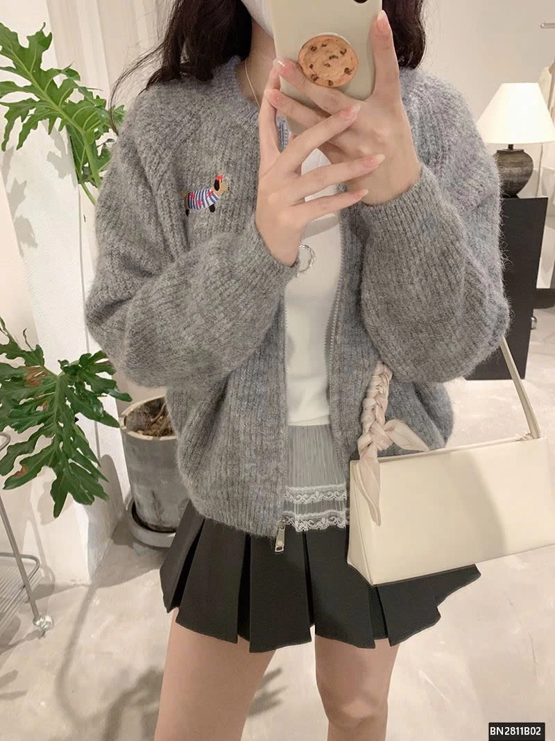 ÁO KHOÁC LEN LOGO CÚN CON KÉO KHÓA