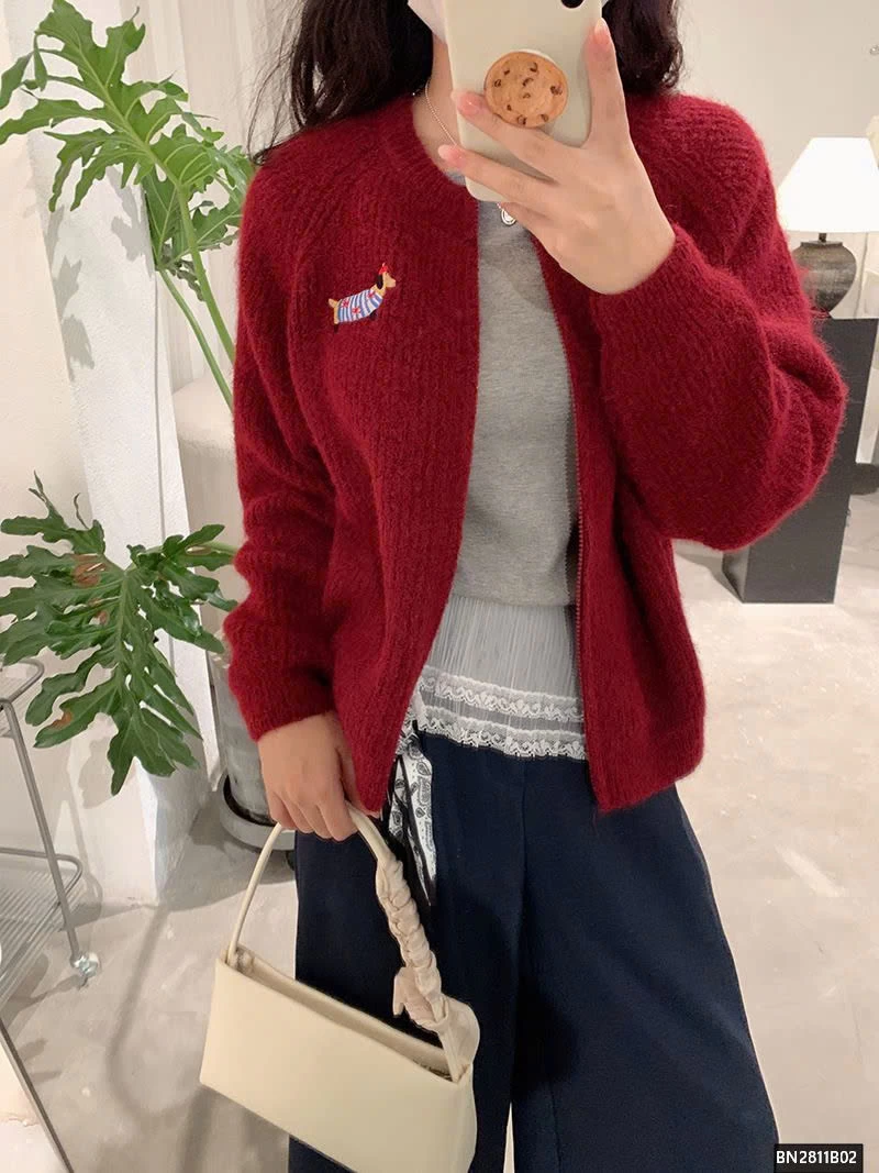 ÁO KHOÁC LEN LOGO CÚN CON KÉO KHÓA