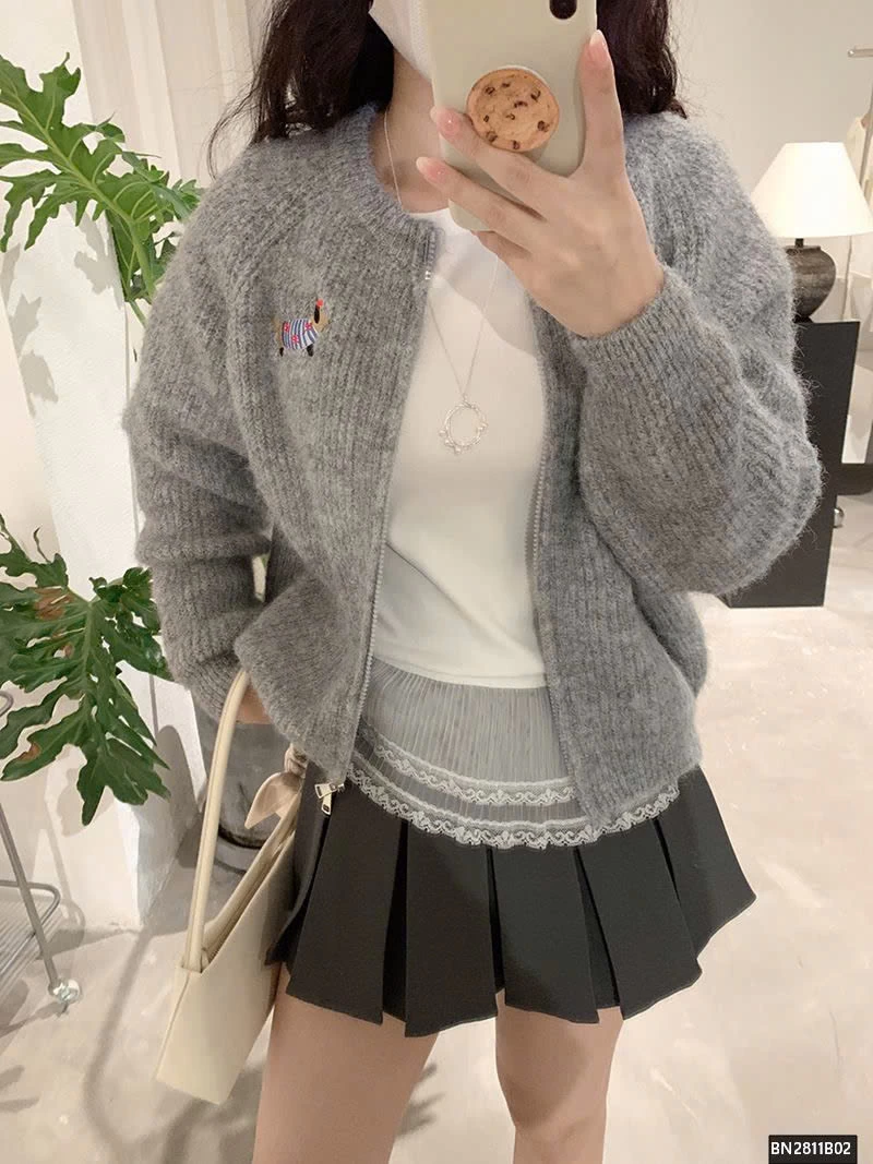 ÁO KHOÁC LEN LOGO CÚN CON KÉO KHÓA