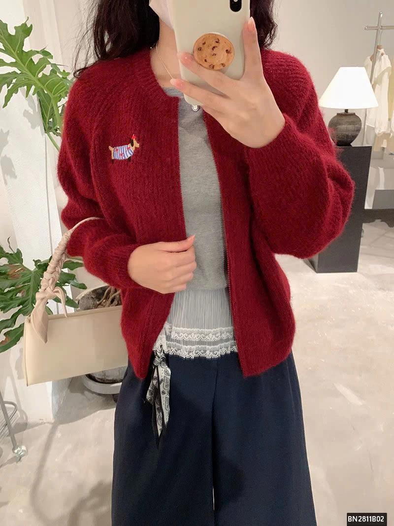 ÁO KHOÁC LEN LOGO CÚN CON KÉO KHÓA