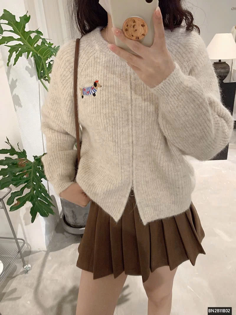 ÁO KHOÁC LEN LOGO CÚN CON KÉO KHÓA