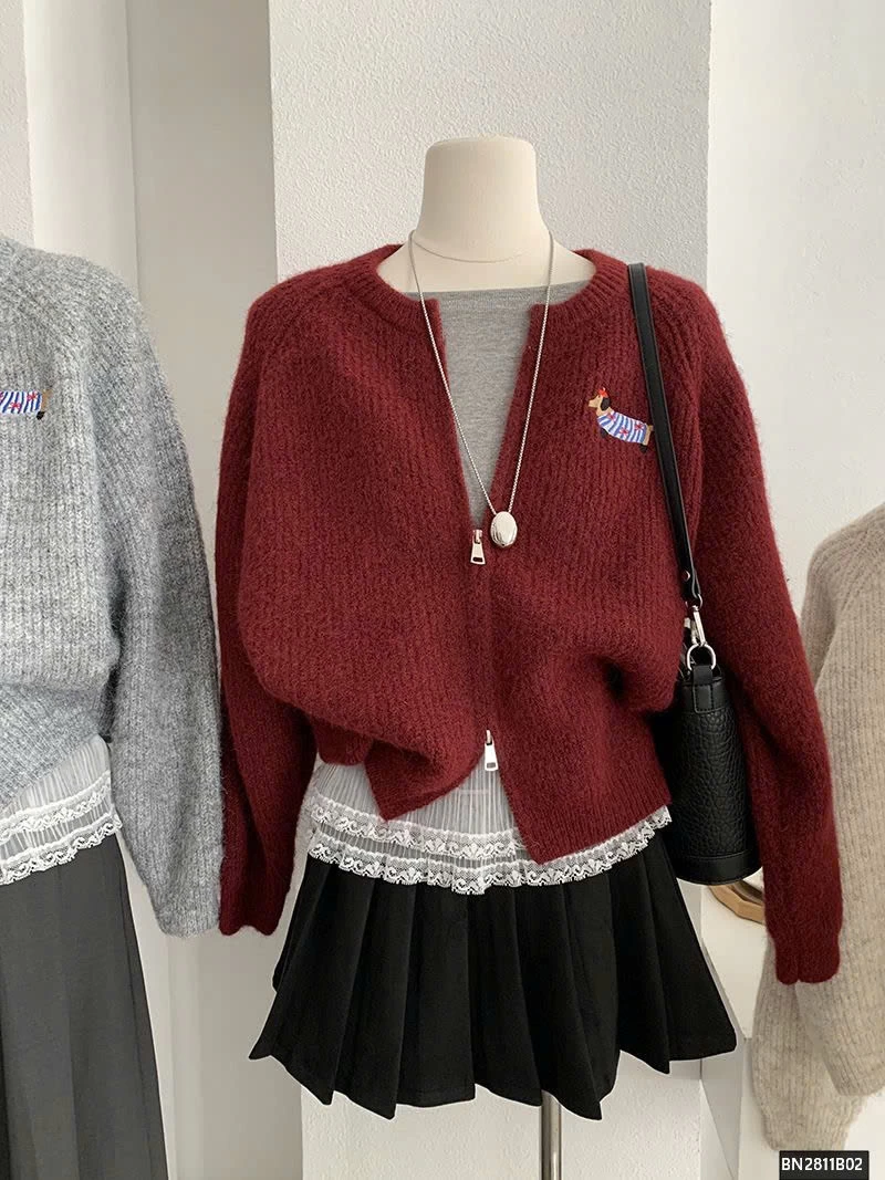 ÁO KHOÁC LEN LOGO CÚN CON KÉO KHÓA