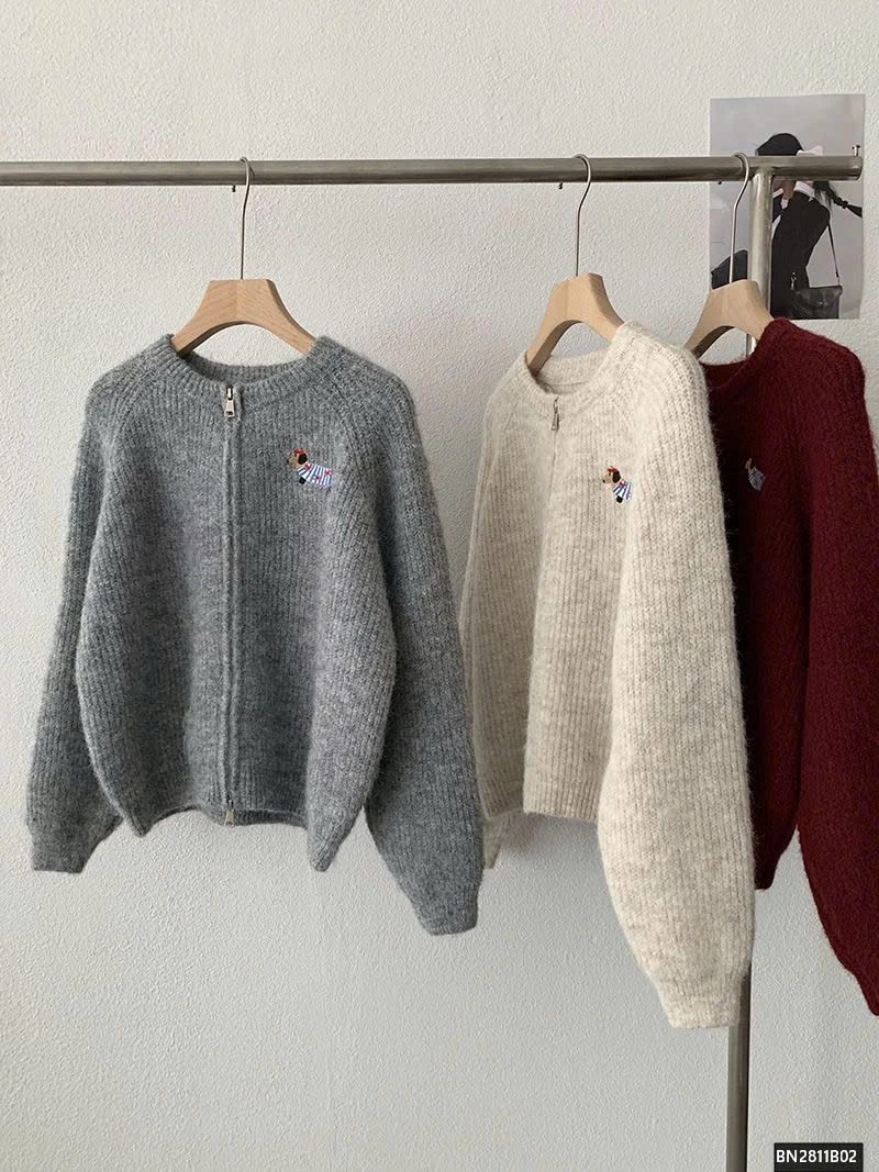 ÁO KHOÁC LEN LOGO CÚN CON KÉO KHÓA