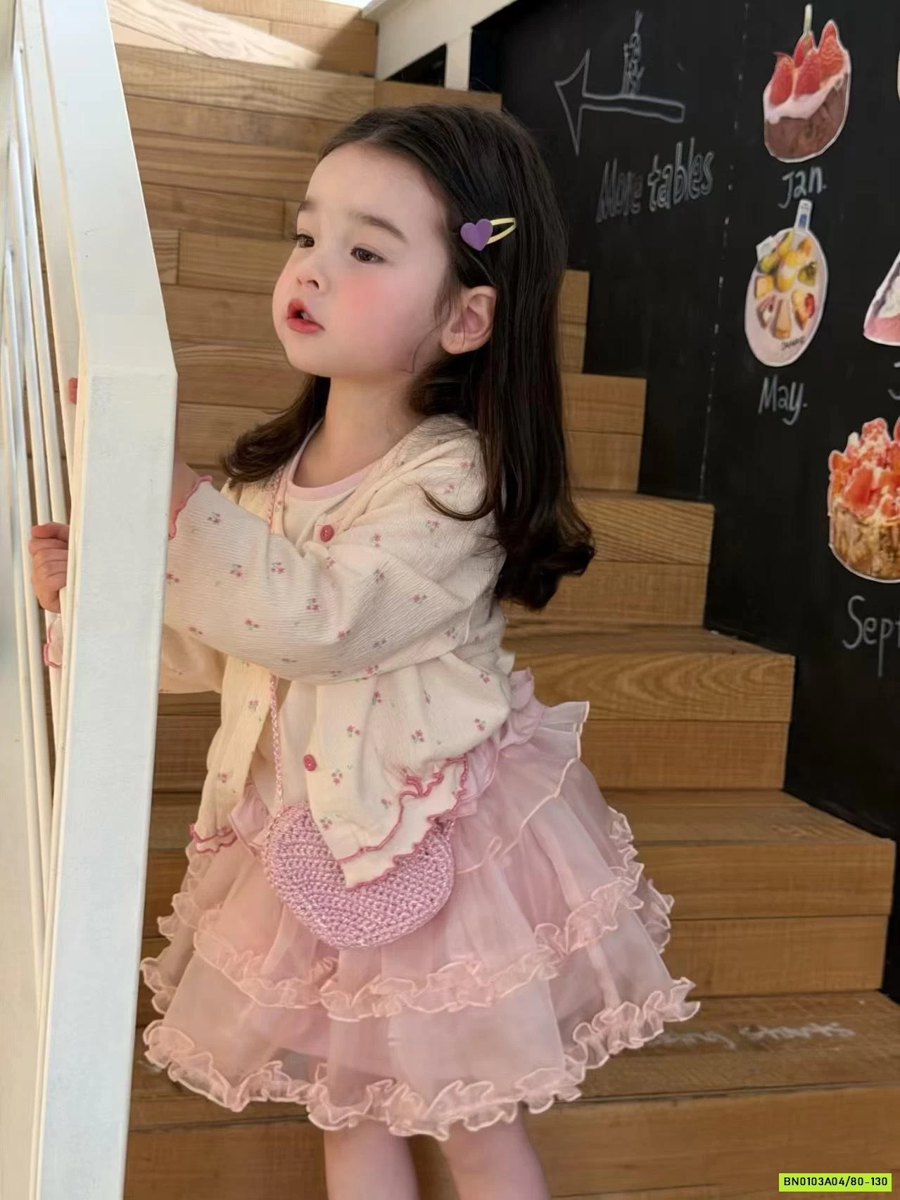 ĐẦM VOAN HỒNG MIX CARDIGAN HOA