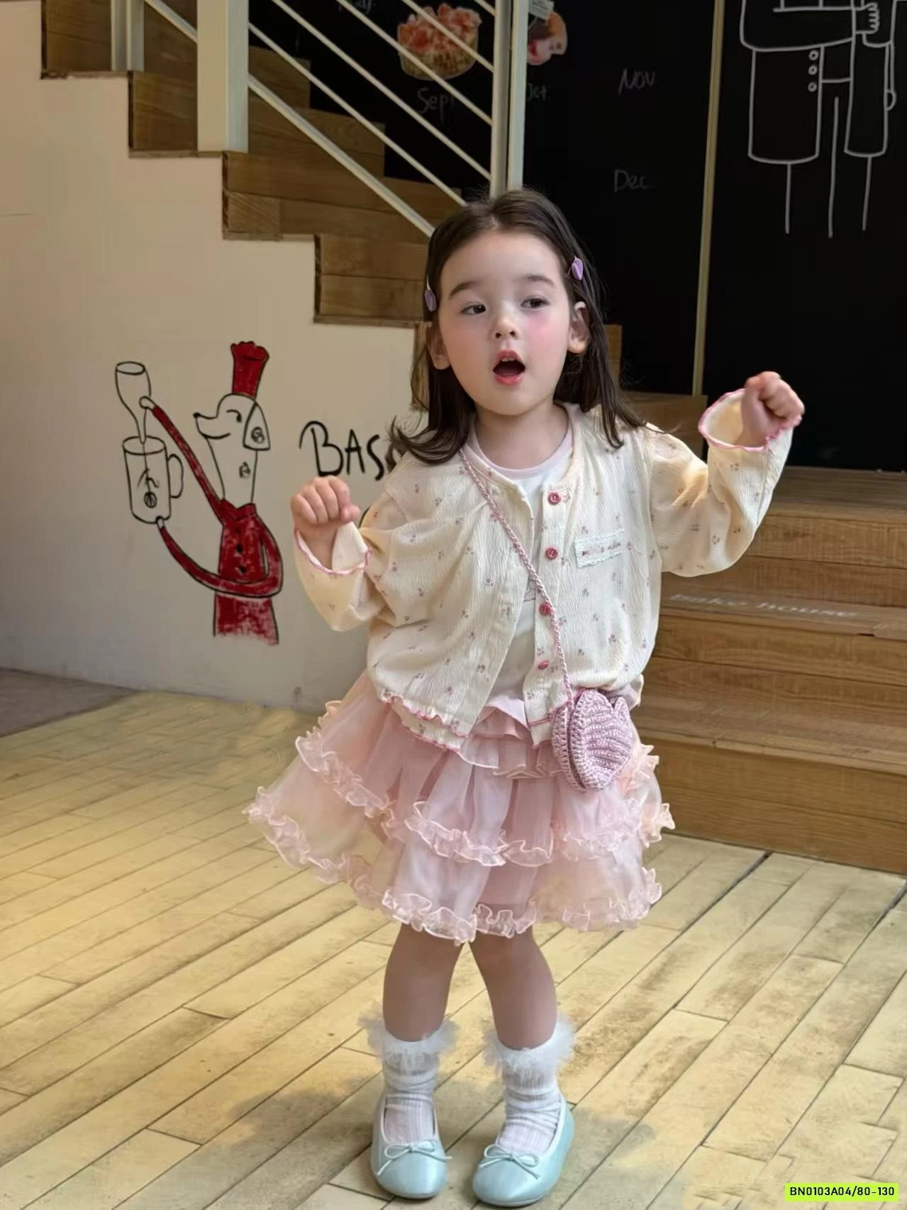 ĐẦM VOAN HỒNG MIX CARDIGAN HOA