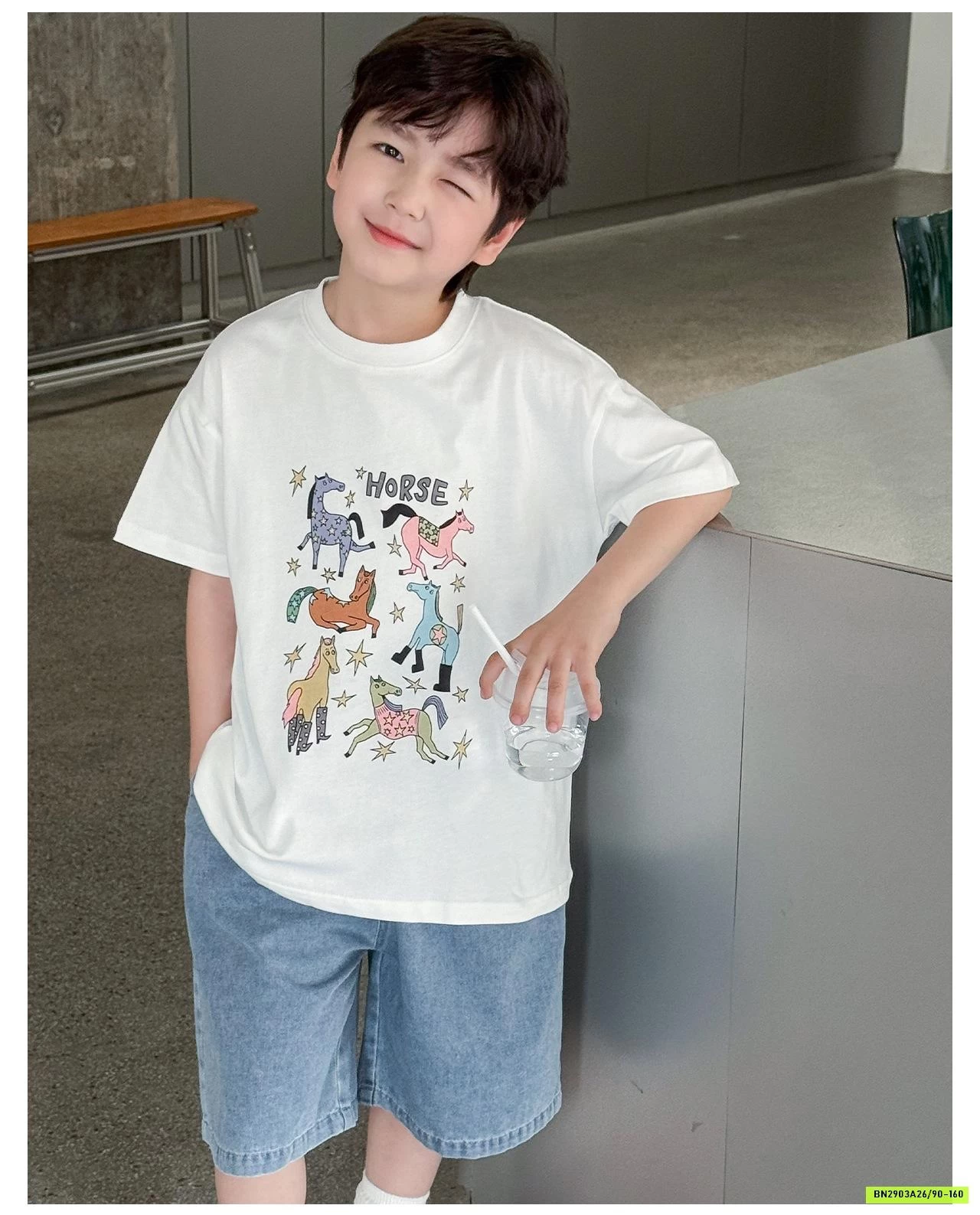 ÁO THUN IN NGỰA MIX JEANS LỠ AOAOKIDS