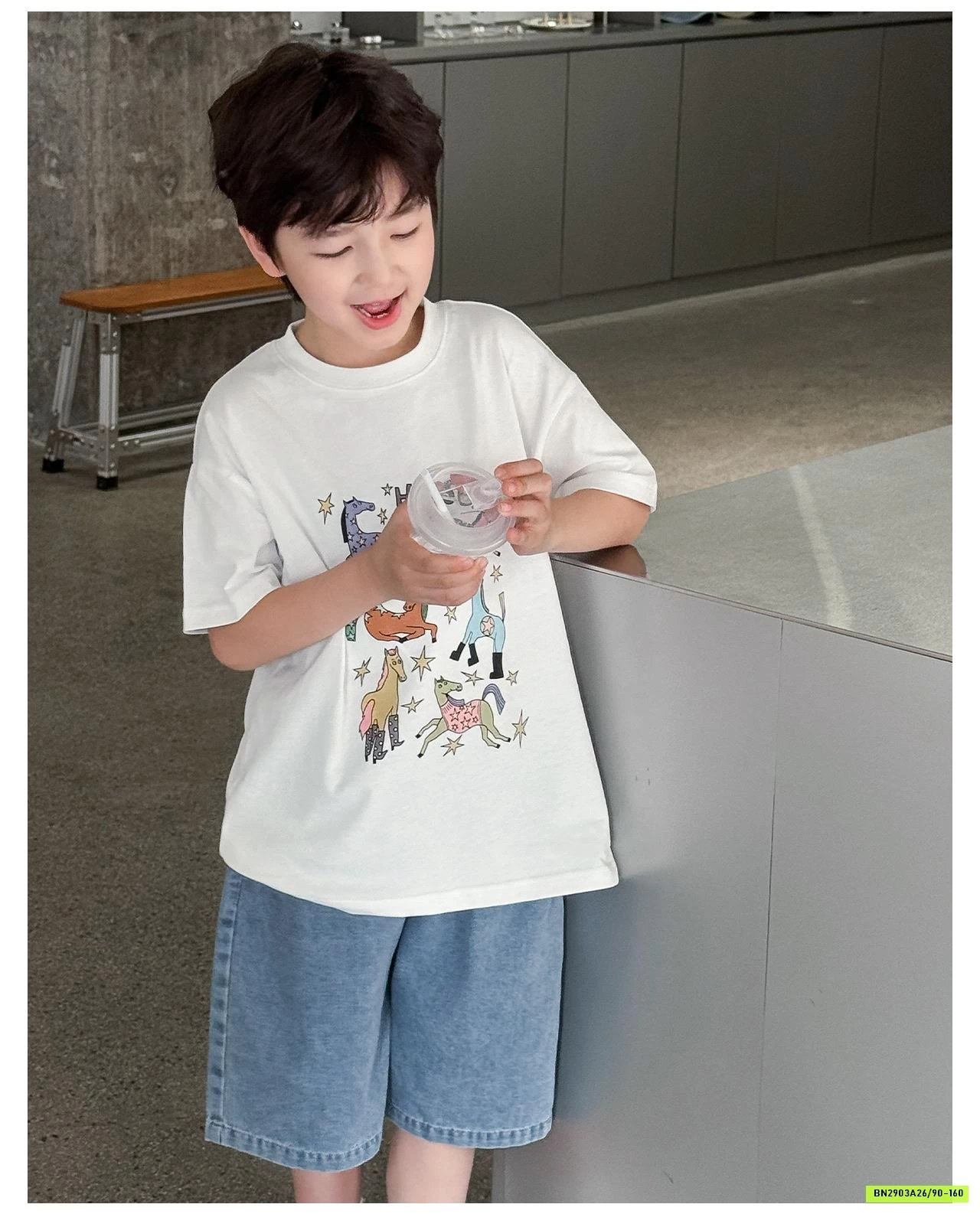 ÁO THUN IN NGỰA MIX JEANS LỠ AOAOKIDS