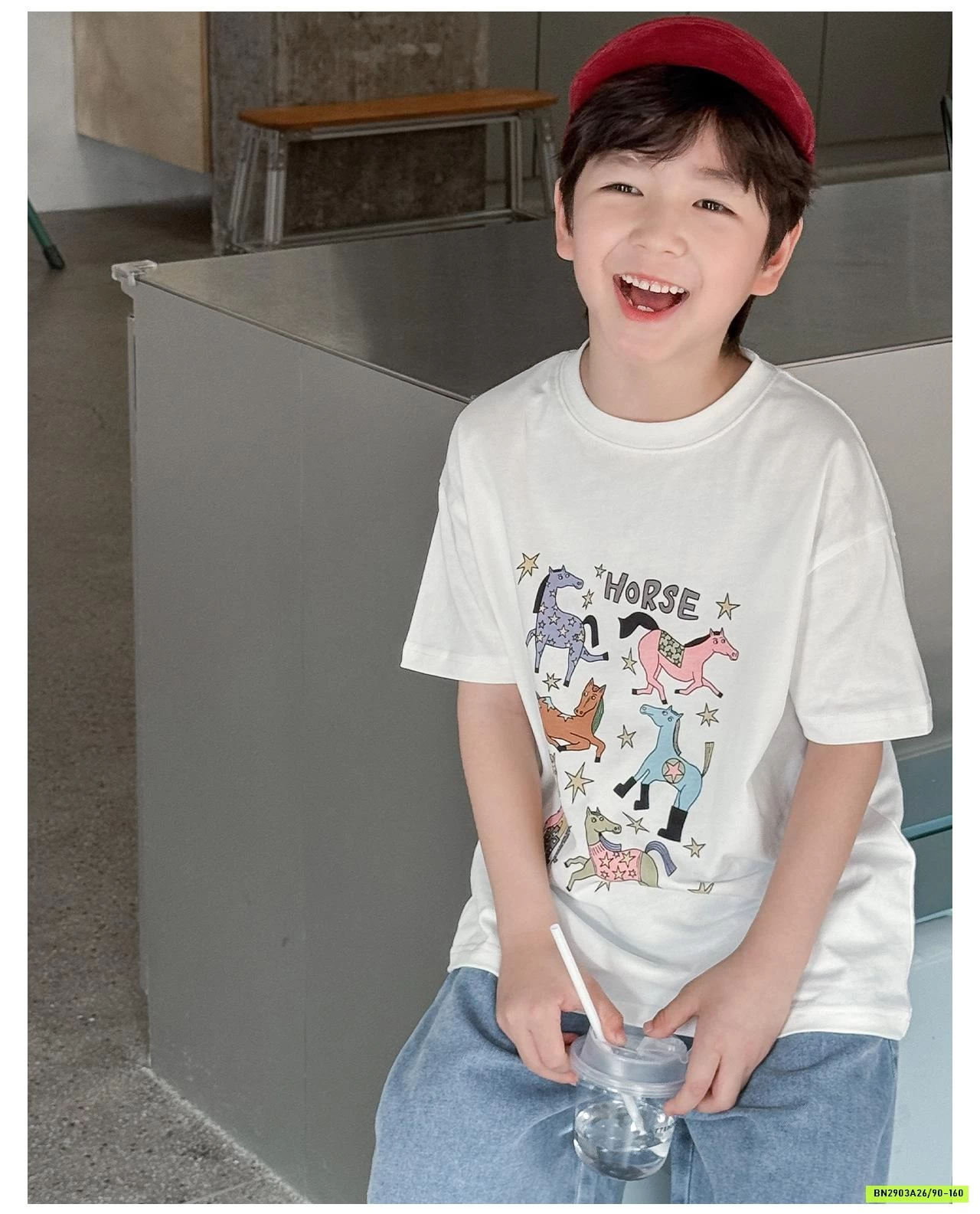 ÁO THUN IN NGỰA MIX JEANS LỠ AOAOKIDS