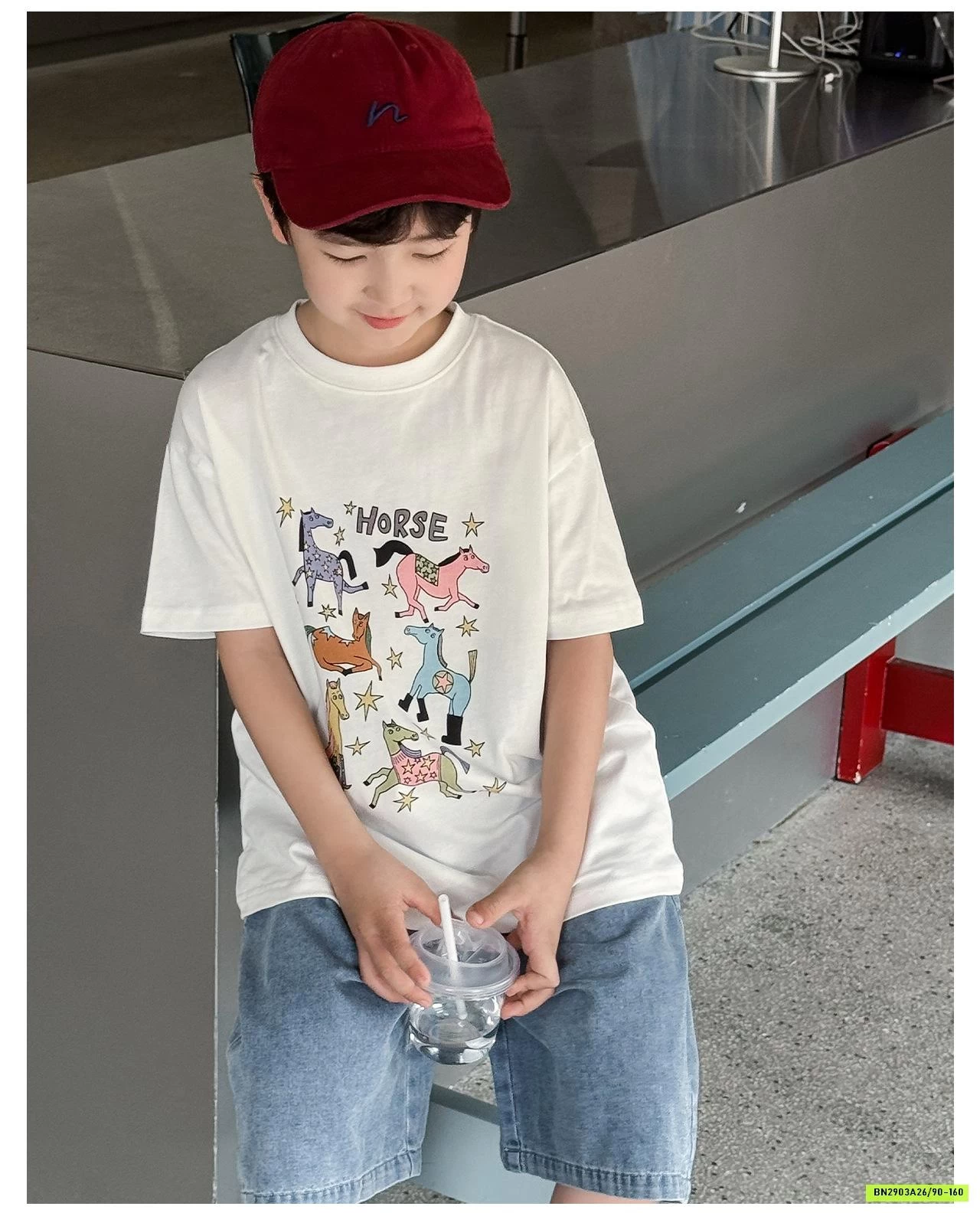 ÁO THUN IN NGỰA MIX JEANS LỠ AOAOKIDS