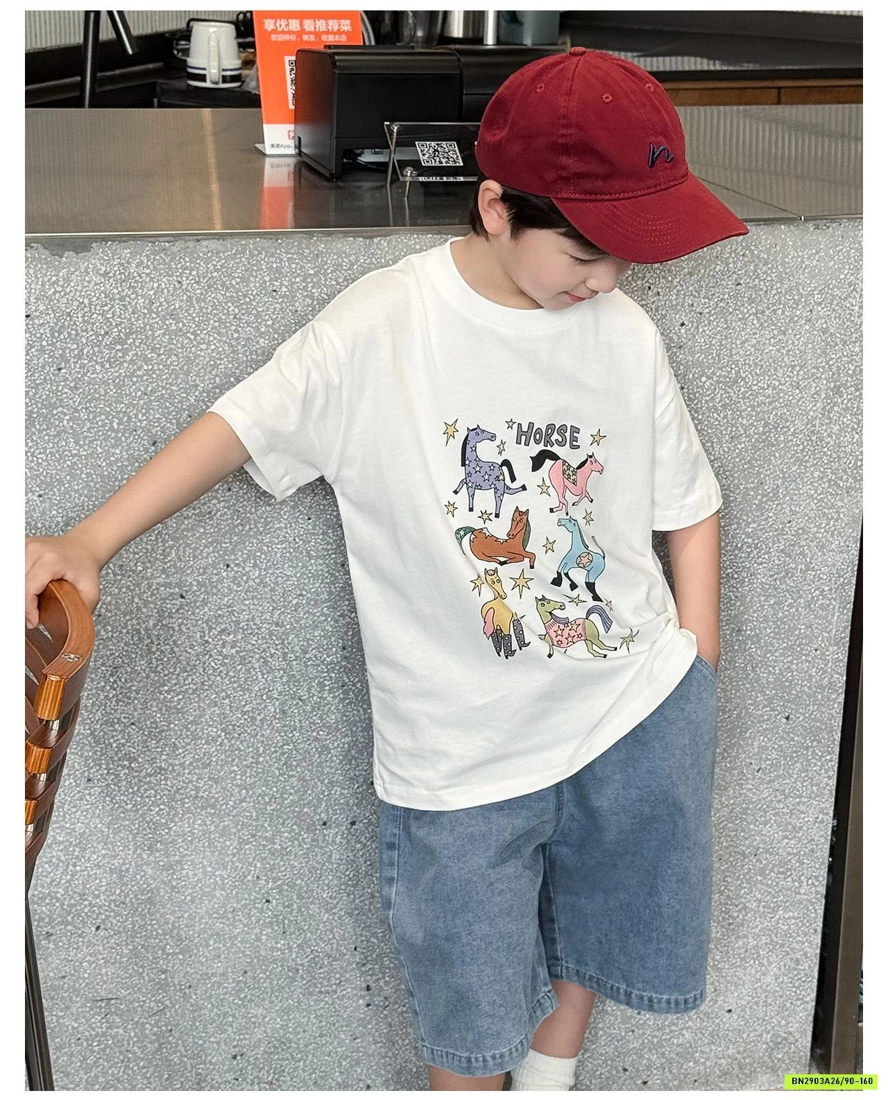 ÁO THUN IN NGỰA MIX JEANS LỠ AOAOKIDS