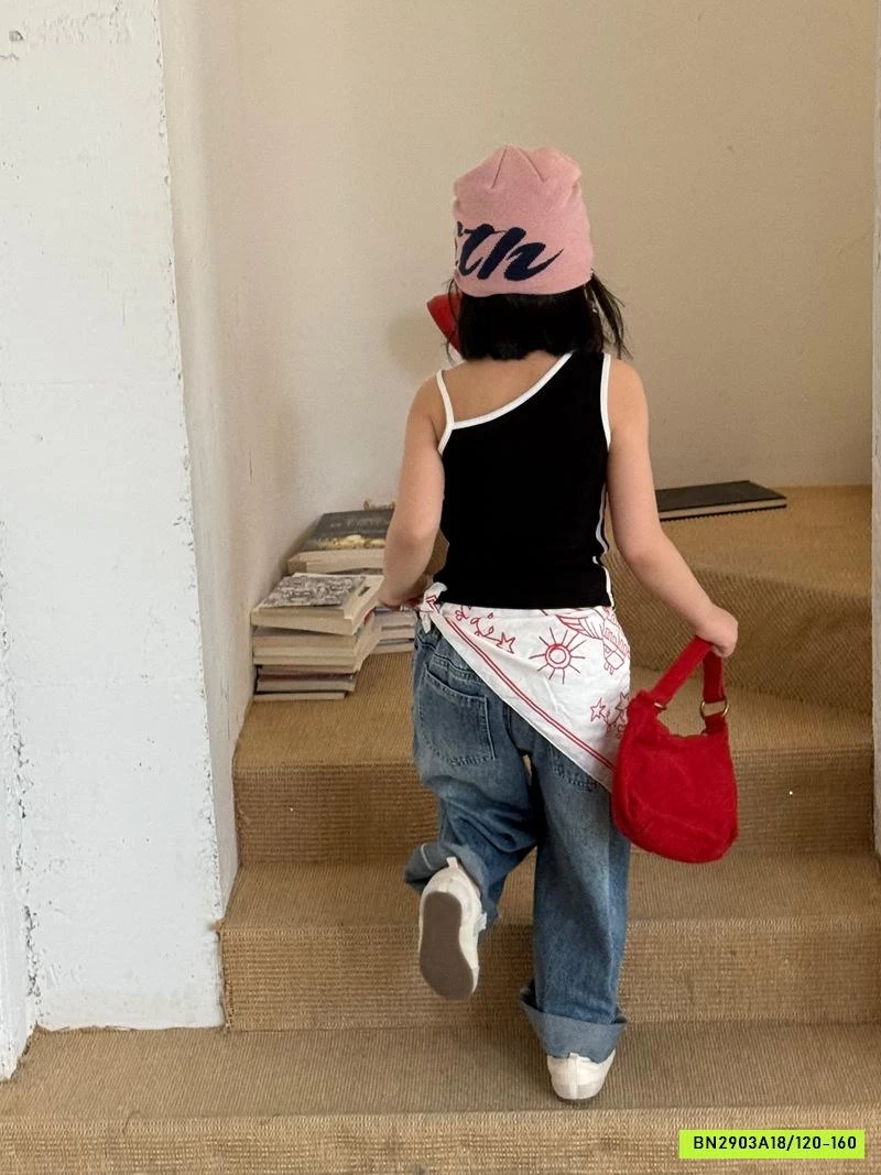 ÁO 2 DÂY LỆCH VAI MIX JEANS BAGGY